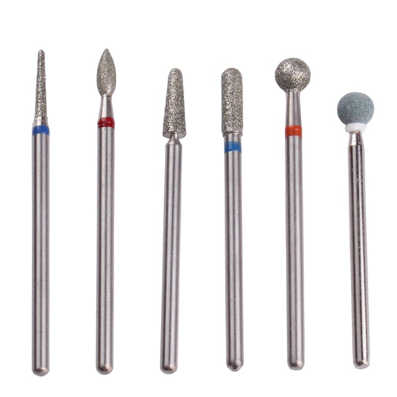 MZCMSL Russian Cuticle Drill Bit Set with Case,6pcs Cuticle Remover Bits (Needle,Ball,Flame,Cylinder,Tapered),Diamond Nail Bit Stone Bit - Image 1